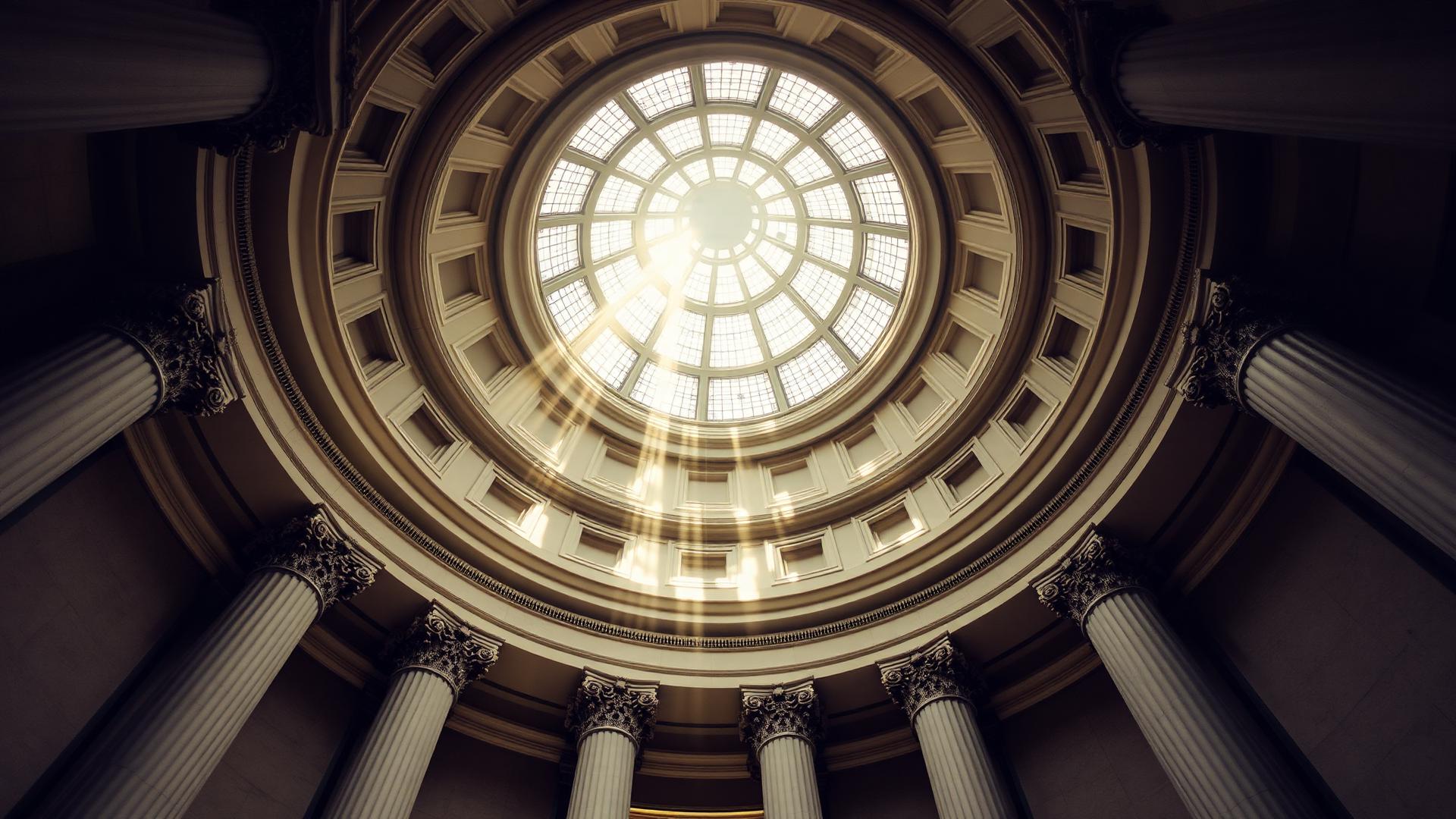 Light rays through the dome of a classical bank rotunda
